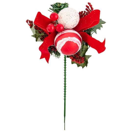Worth Imports 9" Red & White Christmas Ball Picks, 12ct.